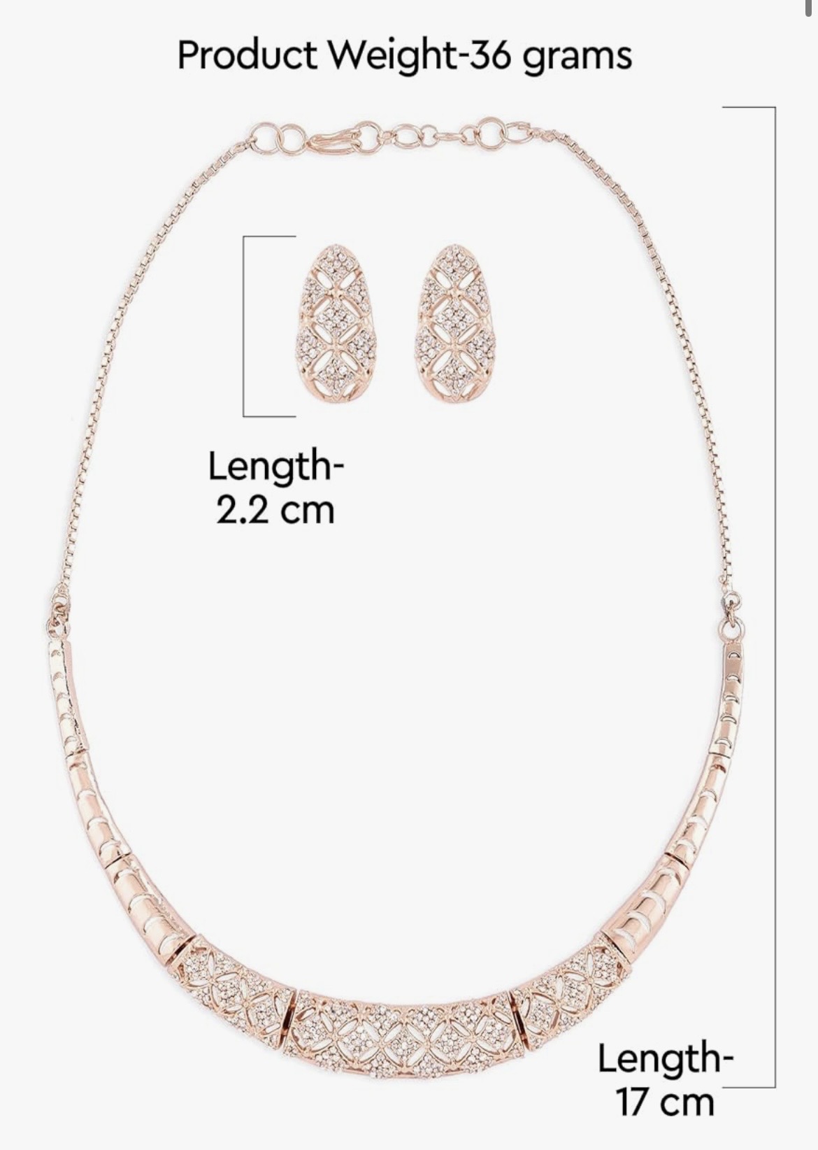 zaveri pearls rose gold cubic zirconia party bling necklace & earring set for women zpfk15274 zaveri pearls rose gold cubic zirconia party bling necklace & earring set for women zpfk15274