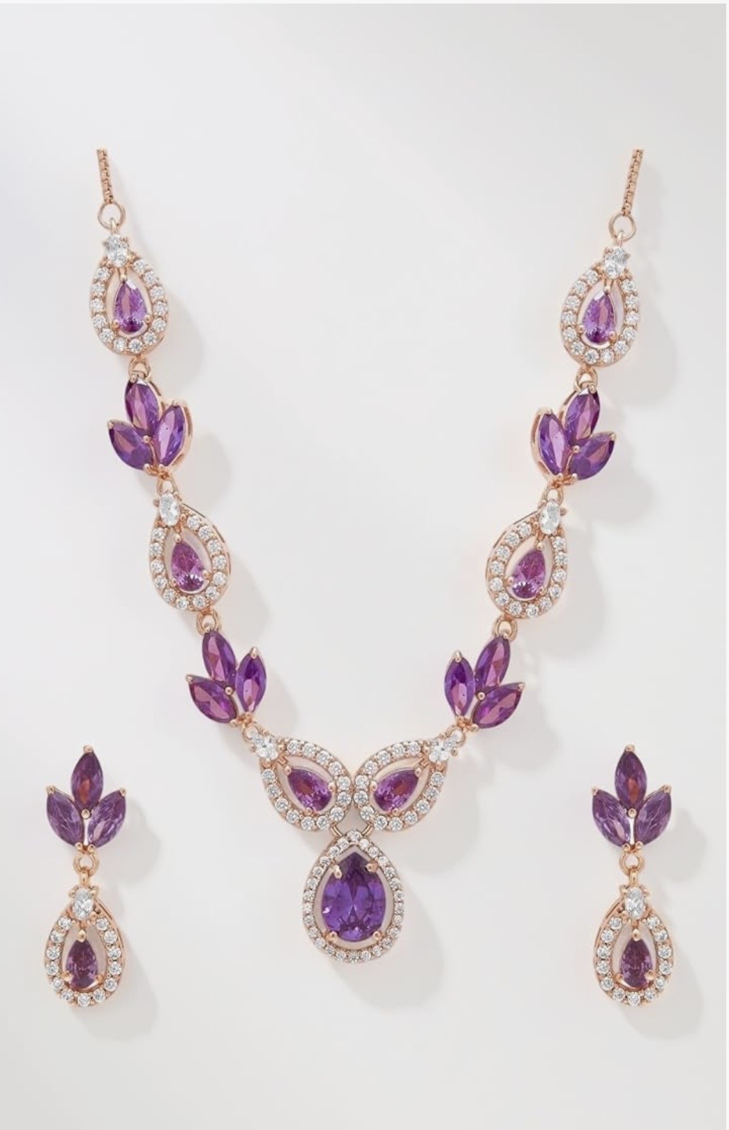 zavya 925 sterling silver petals luxe rose gold plated women's jewelry set | gift for women and girls | with certificate of authenticity and 925 hallmark