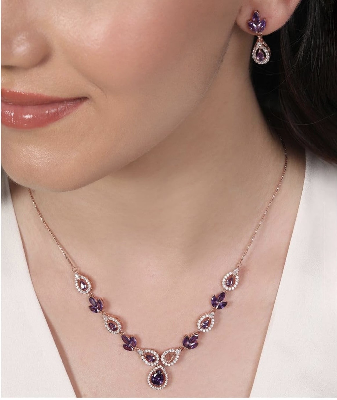 zavya 925 sterling silver petals luxe rose gold plated women's jewelry set | gift for women and girls | with certificate of authenticity and 925 hallmark